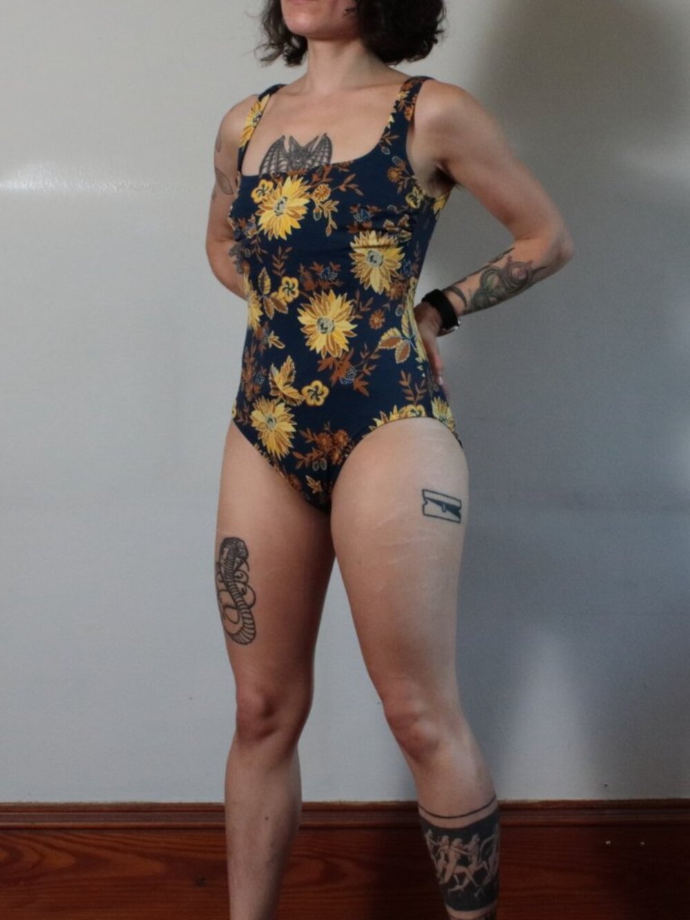 Vintage Floral One Piece Swim Suit Size 8 D